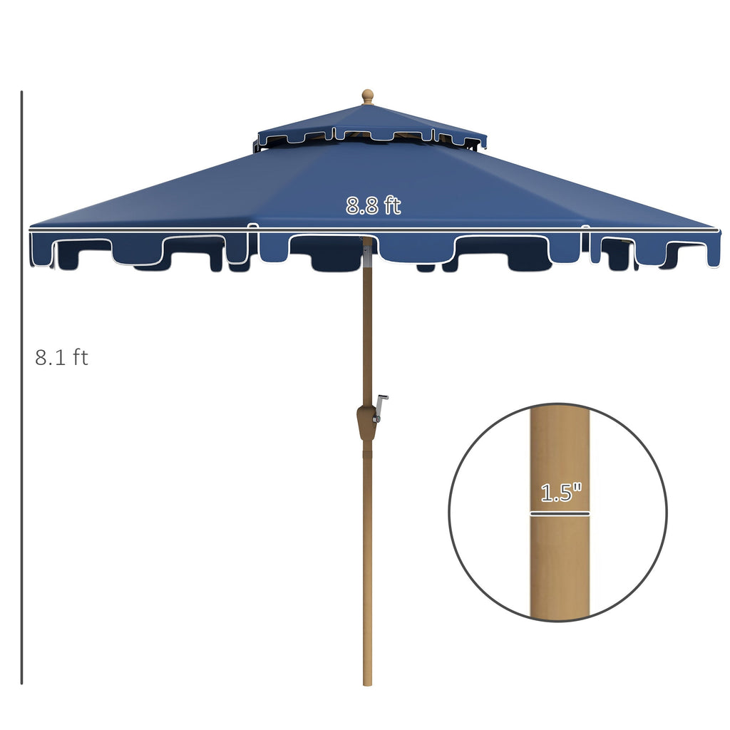 9' Double Top Ruffled Patio Umbrella with Push Button Tilt and Crank