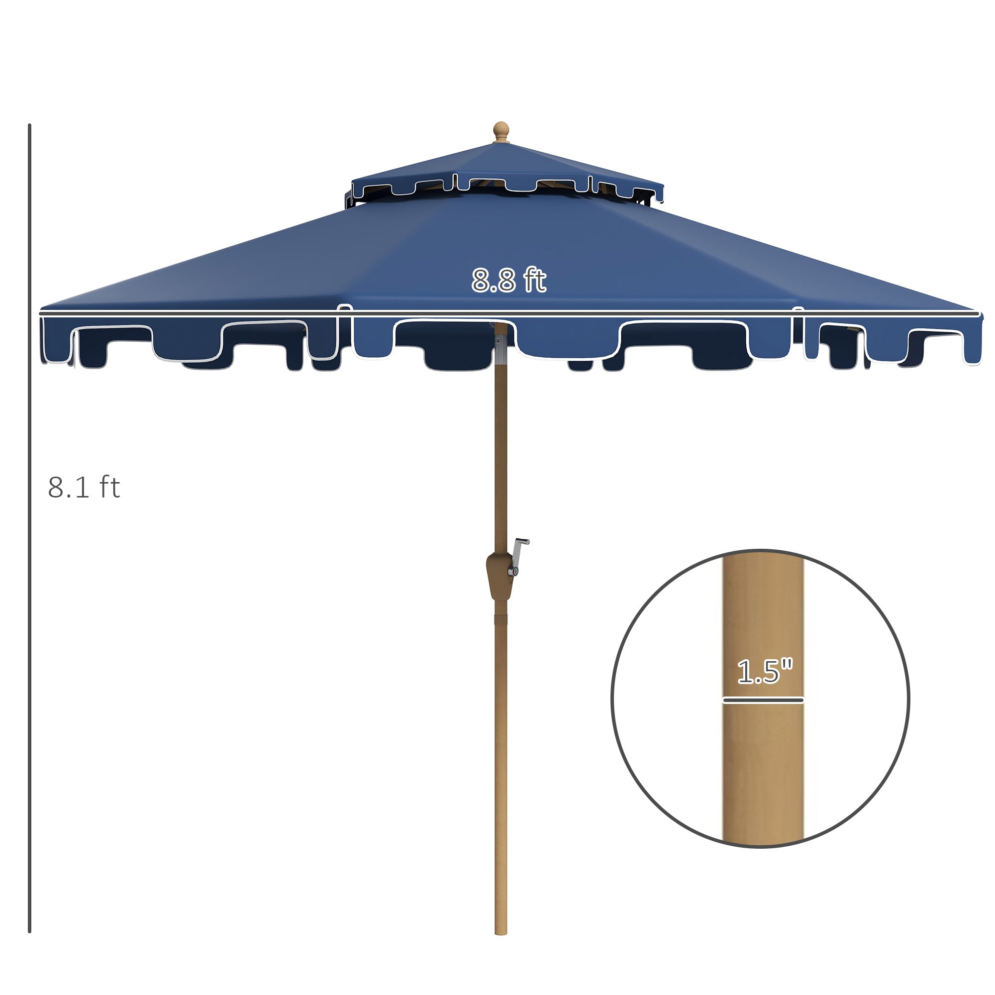9' Double Top Ruffled Patio Umbrella with Push Button Tilt and Crank