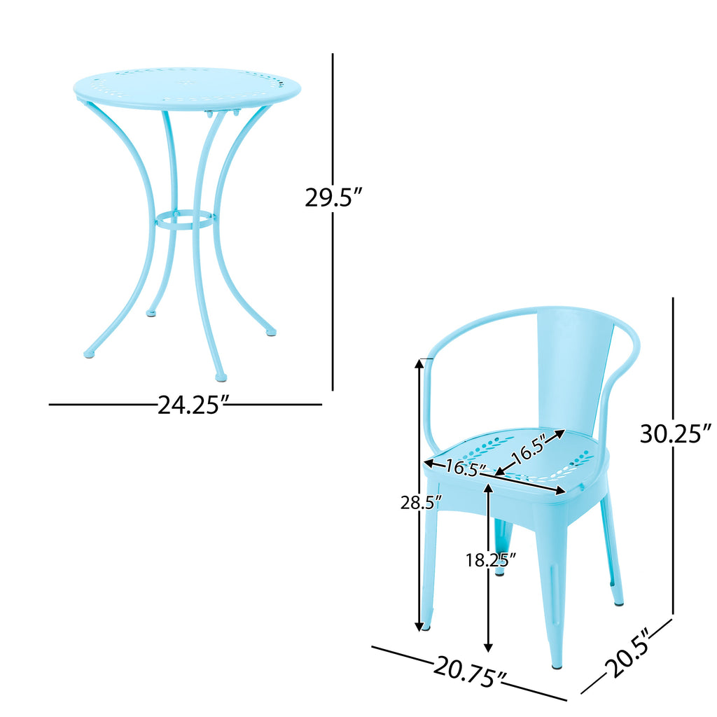 Pursuant 3-Piece Iron Bistro Set with Round Table and 2 Curved Back Chairs