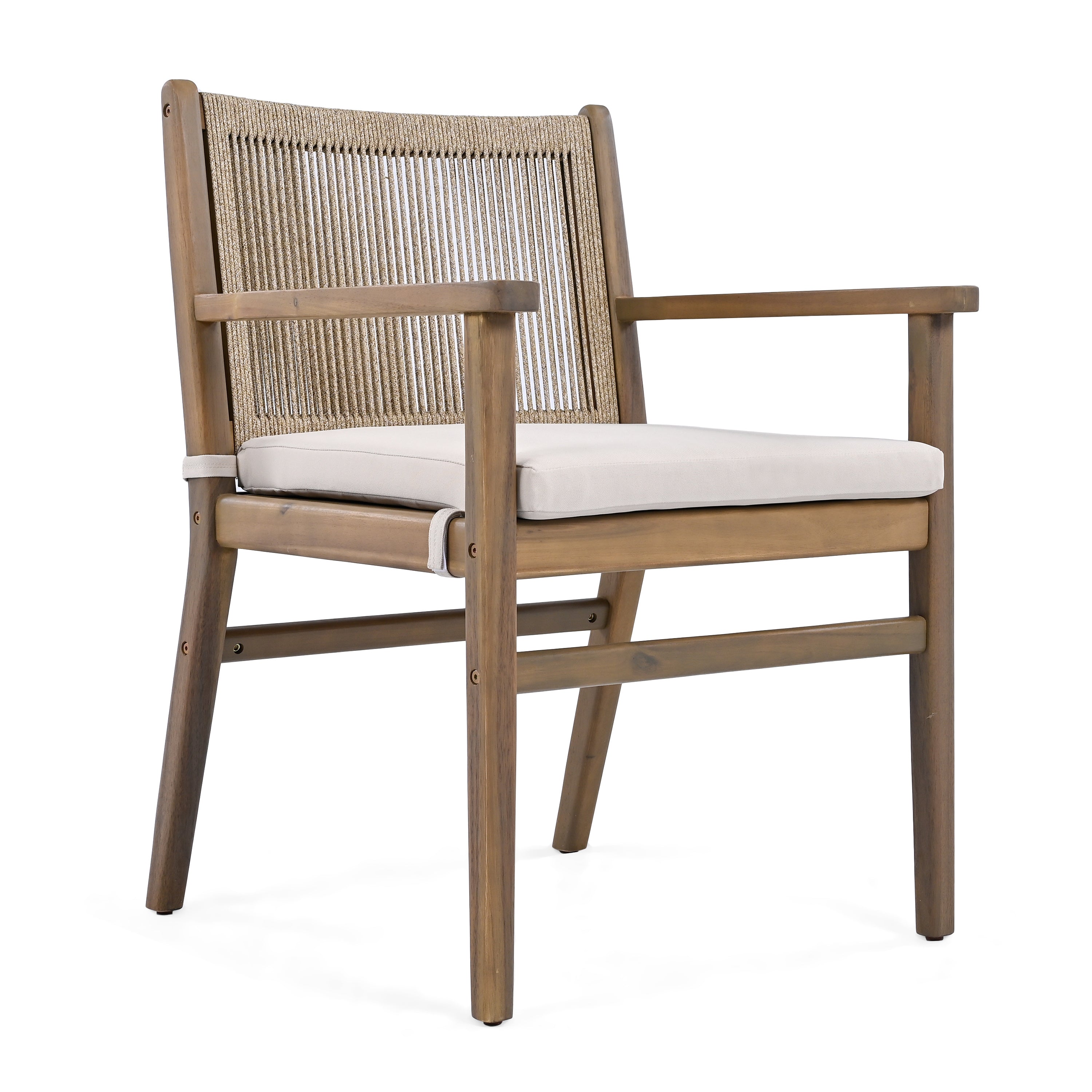 Outdoor Dining Chair with Rope Design Back and Seat Cushion, Set of 2