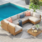 7-Piece Outdoor Wicker Sectional Sofa with Water Resistant Cushions and Coffee Table
