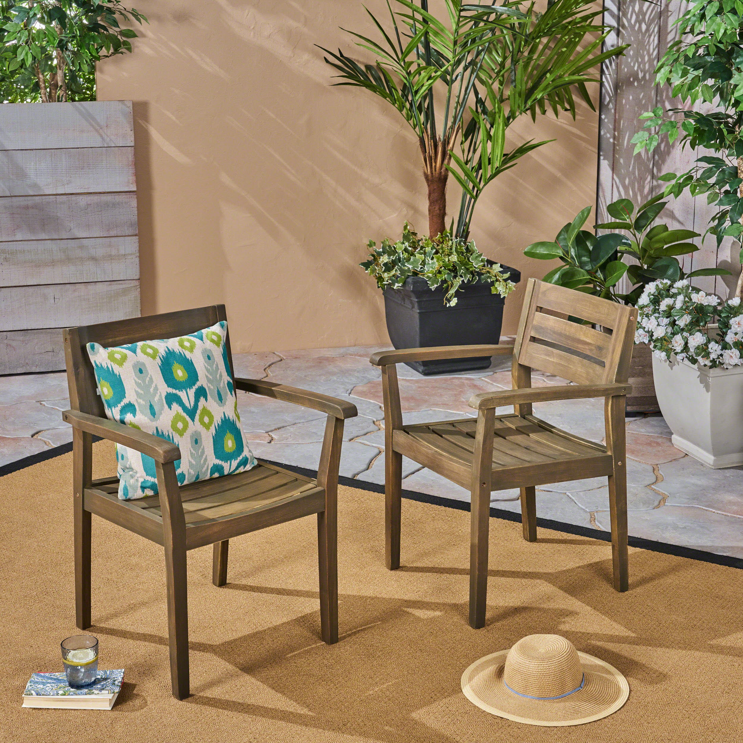 Stamford Outdoor Acacia Wood Dining Chairs, Set of 2
