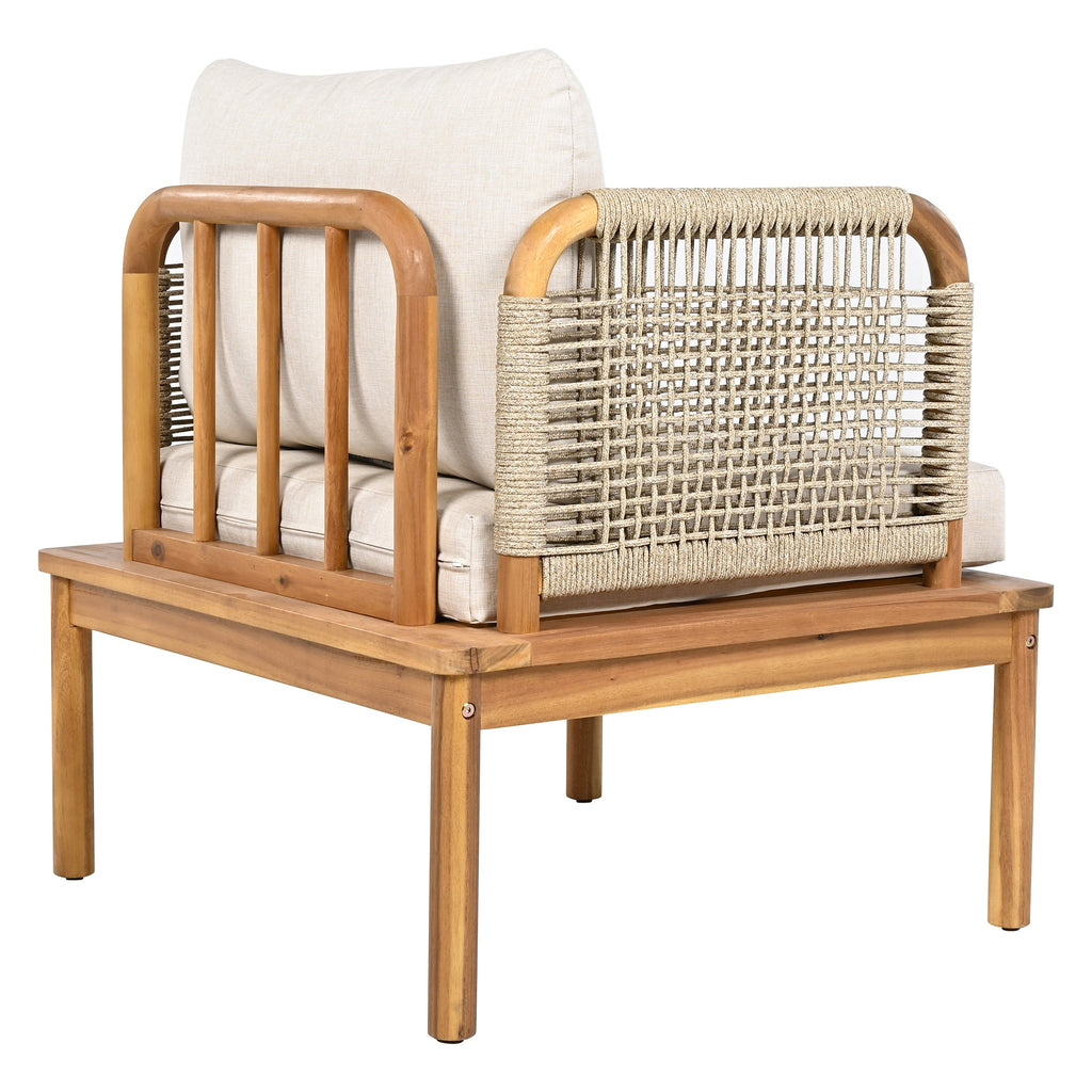 Isola Outdoor Acacia Wood and Rope Club Chair with Cushions