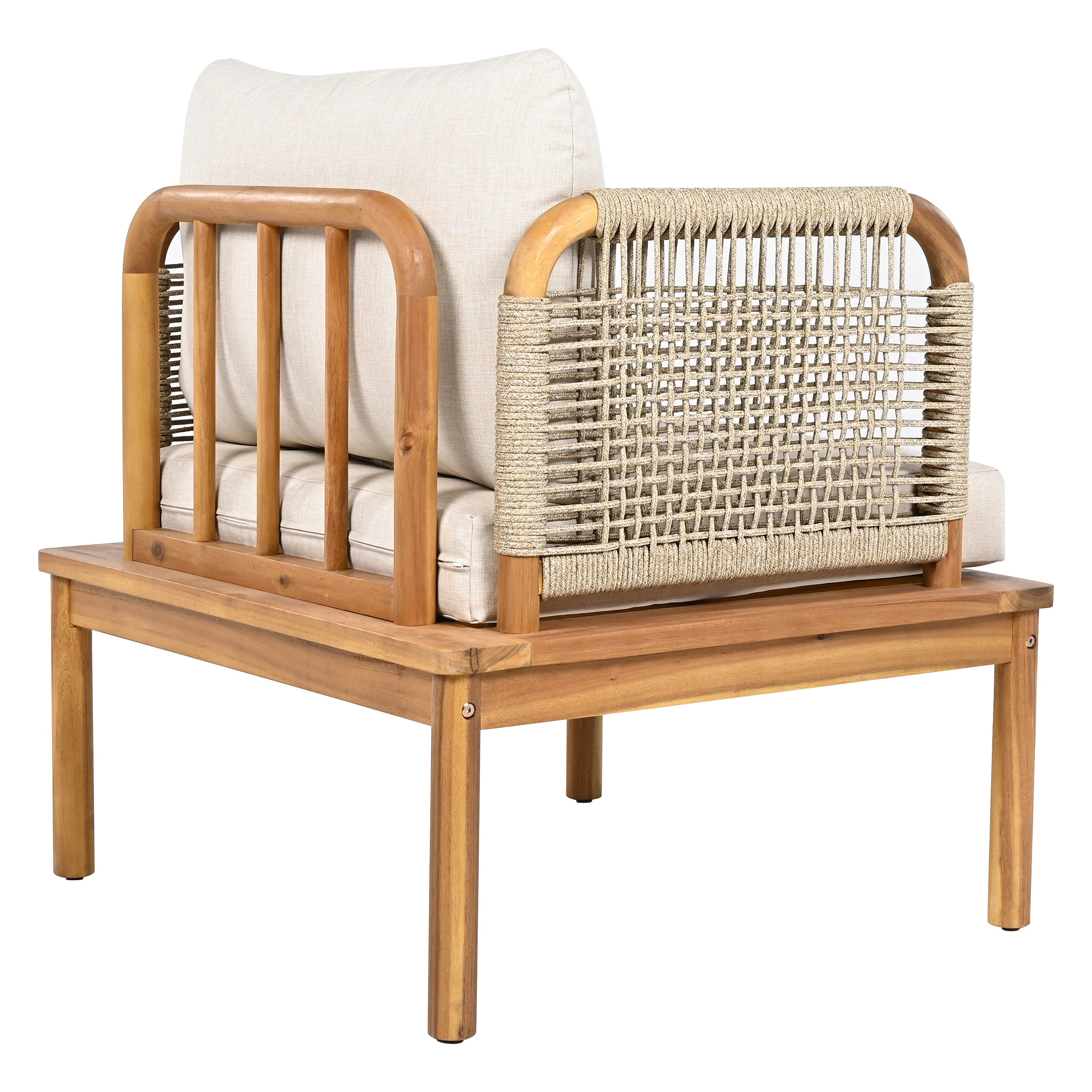 Isola Outdoor 5 Piece Acacia Wood and Rope Patio Sofa Set