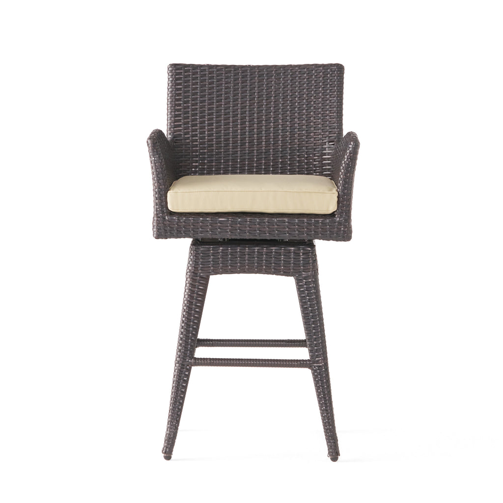 Liden Outdoor Modern PE Rattan Swivel Barstool with Tapered Legs