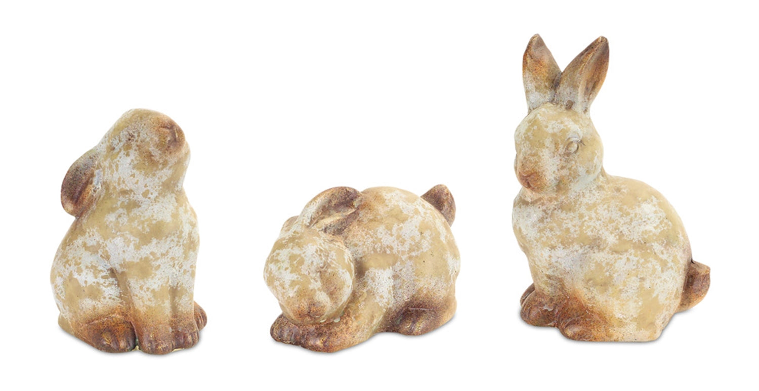 Weathered Terra Cotta Rabbit Garden Statue, Set of 6