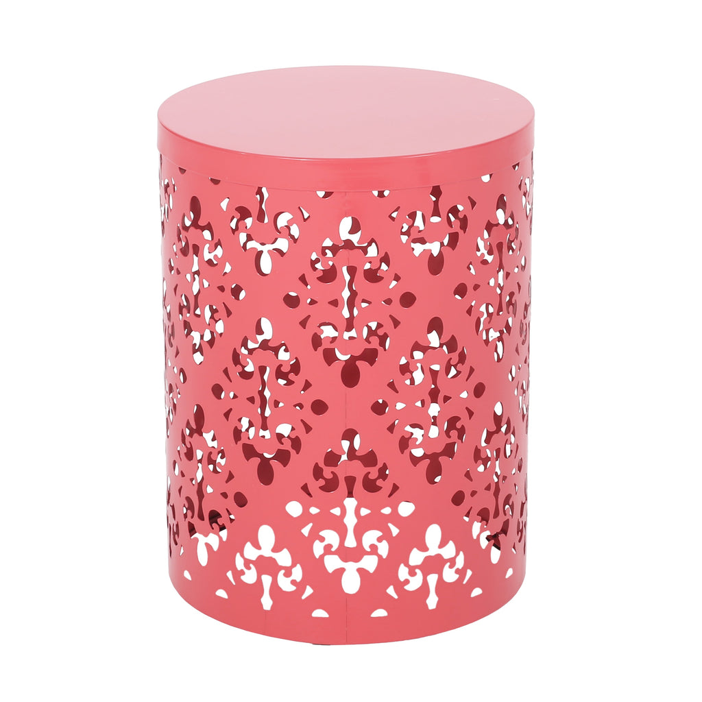 Spherical Outdoor Cylindrical End Table with Iron Cut Design