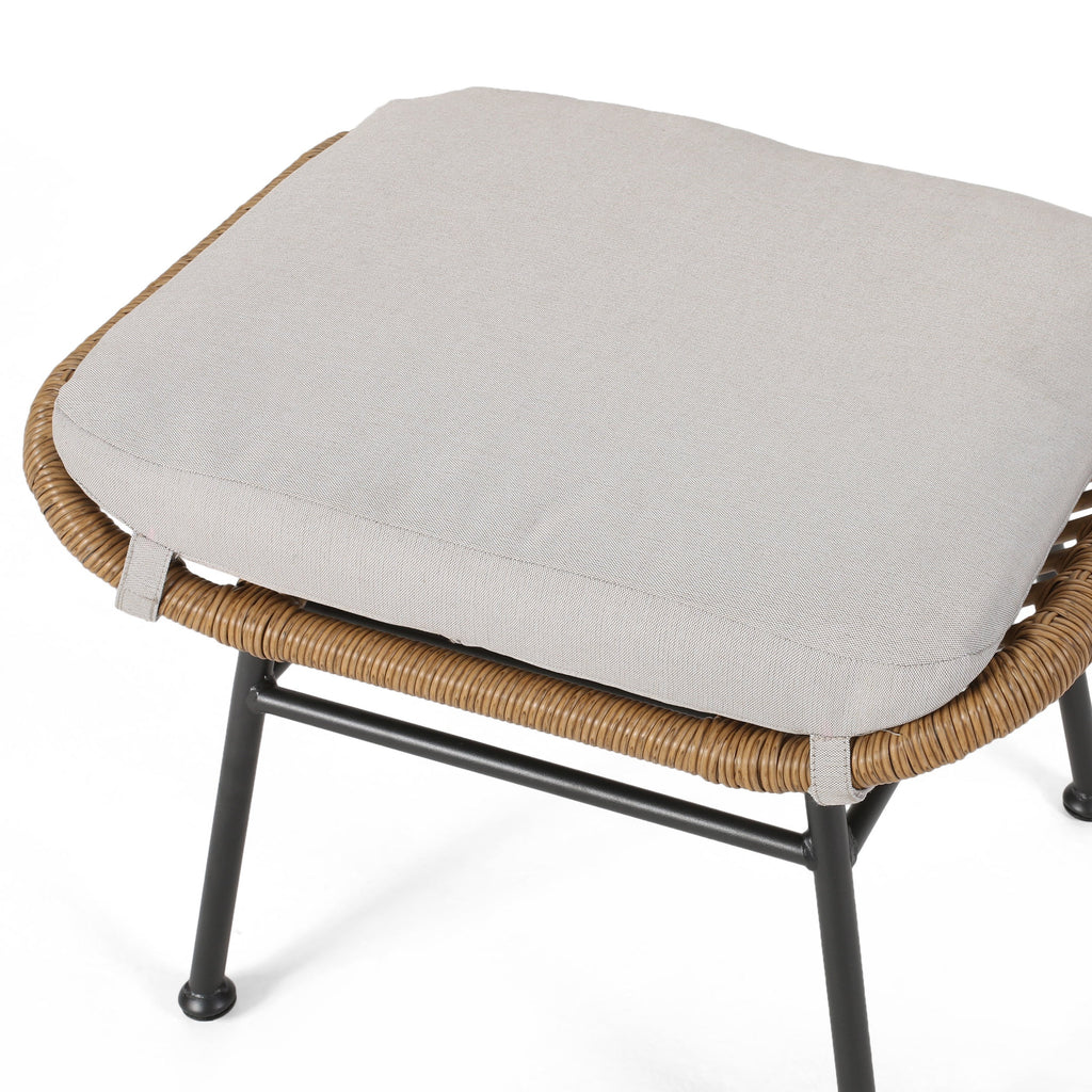 Cordella Outdoor Modern Boho Wicker Ottoman with Cushions, Set of 2