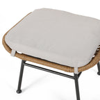 Cordella Outdoor Modern Boho Wicker Ottoman with Cushions, Set of 2