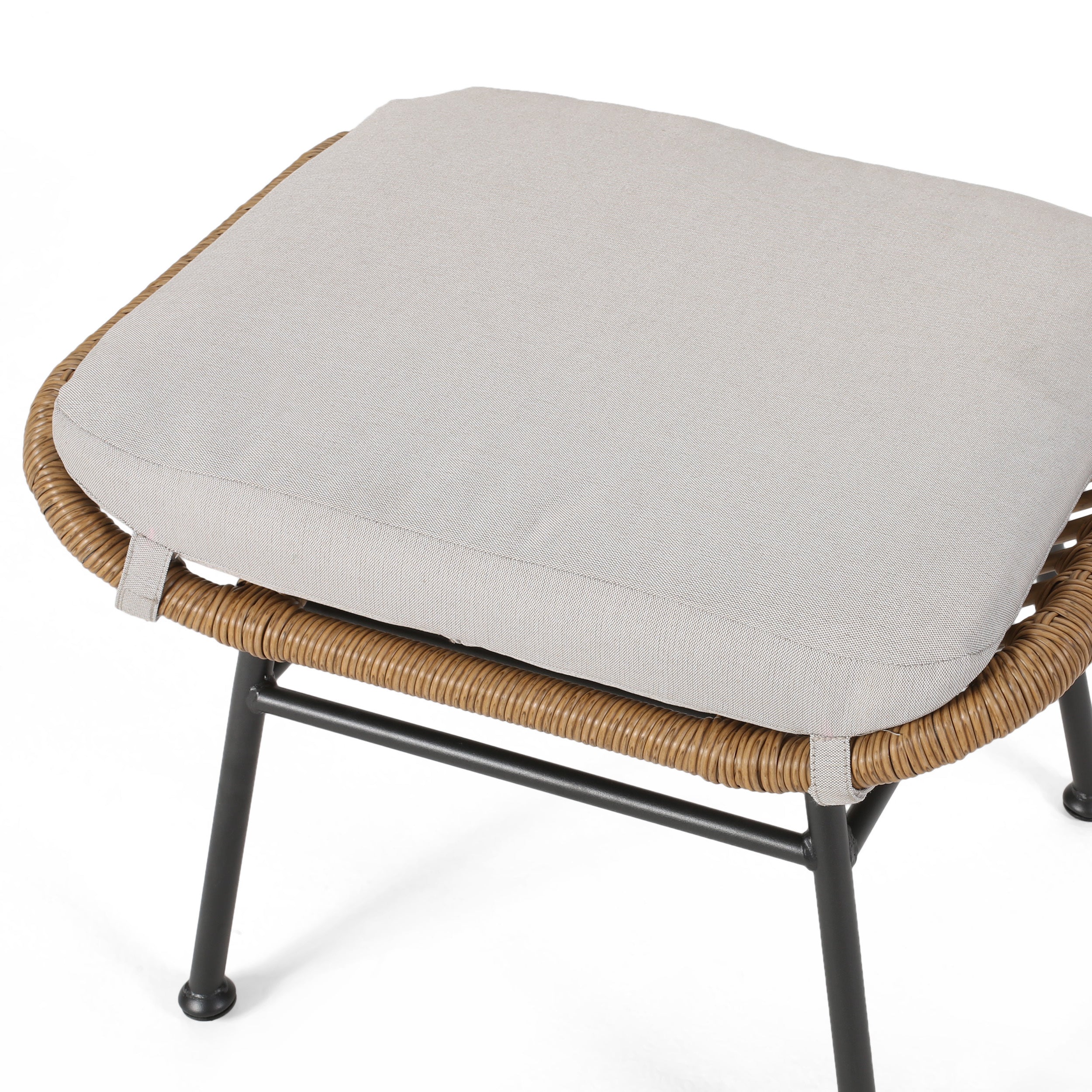 Cordella Outdoor Modern Boho Wicker Ottoman with Cushions, Set of 2