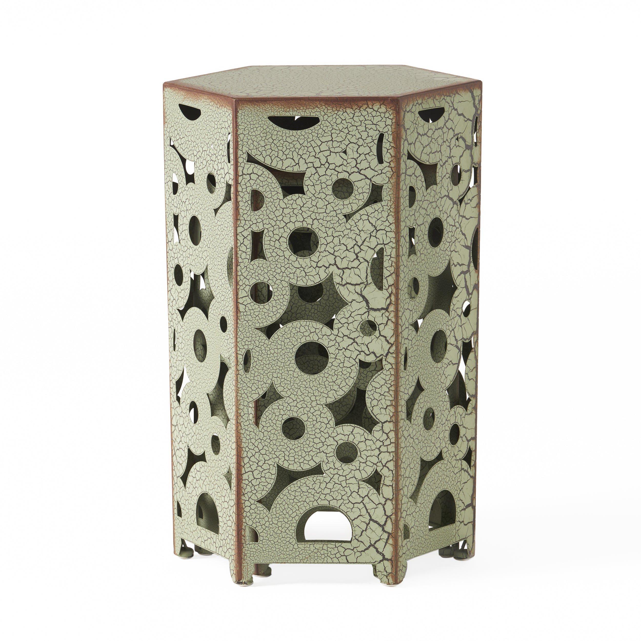 Wistfulness Outdoor Accent Table with Crackle Pattern and Iron Frame, Set of 2
