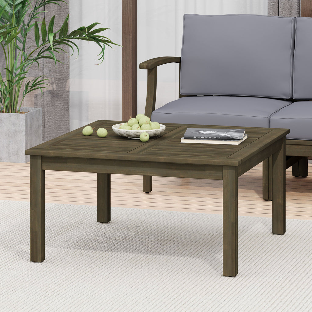 Perla Outdoor Rustic Coffee Table with Slat Design
