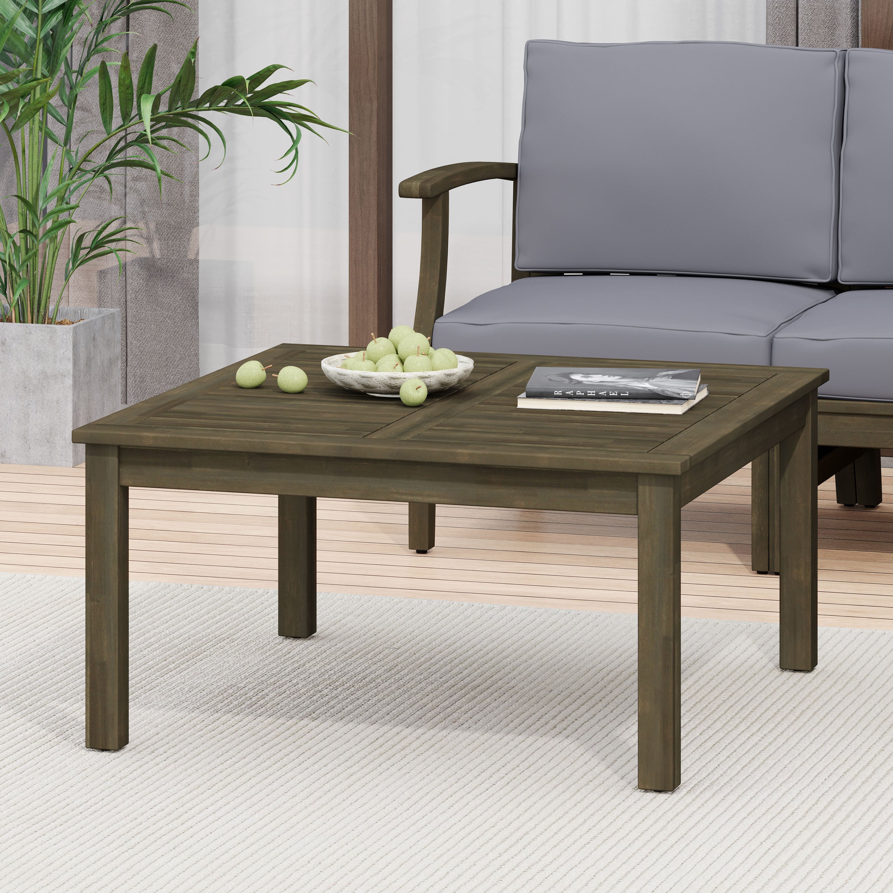 Perla Outdoor Rustic Coffee Table with Slat Design