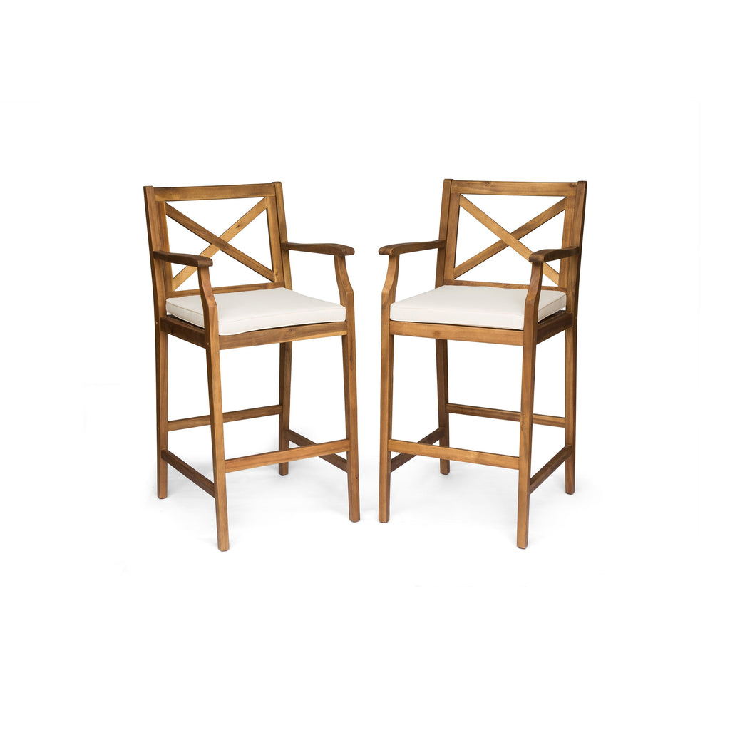 Perla Outdoor Acacia Wood Barstools, Set of 2