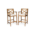 Perla Outdoor Acacia Wood Barstools, Set of 2