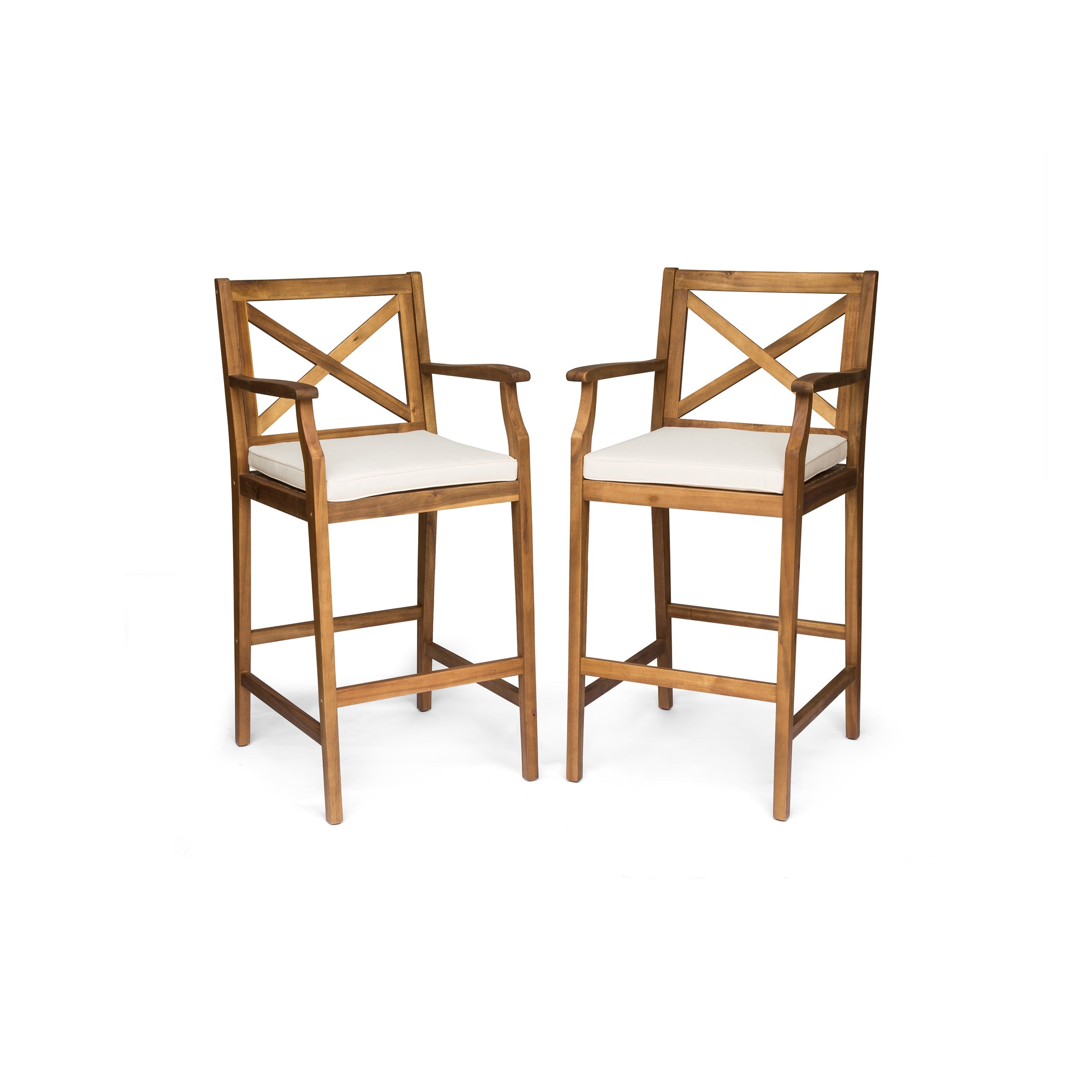 Perla Outdoor Acacia Wood Barstools, Set of 2