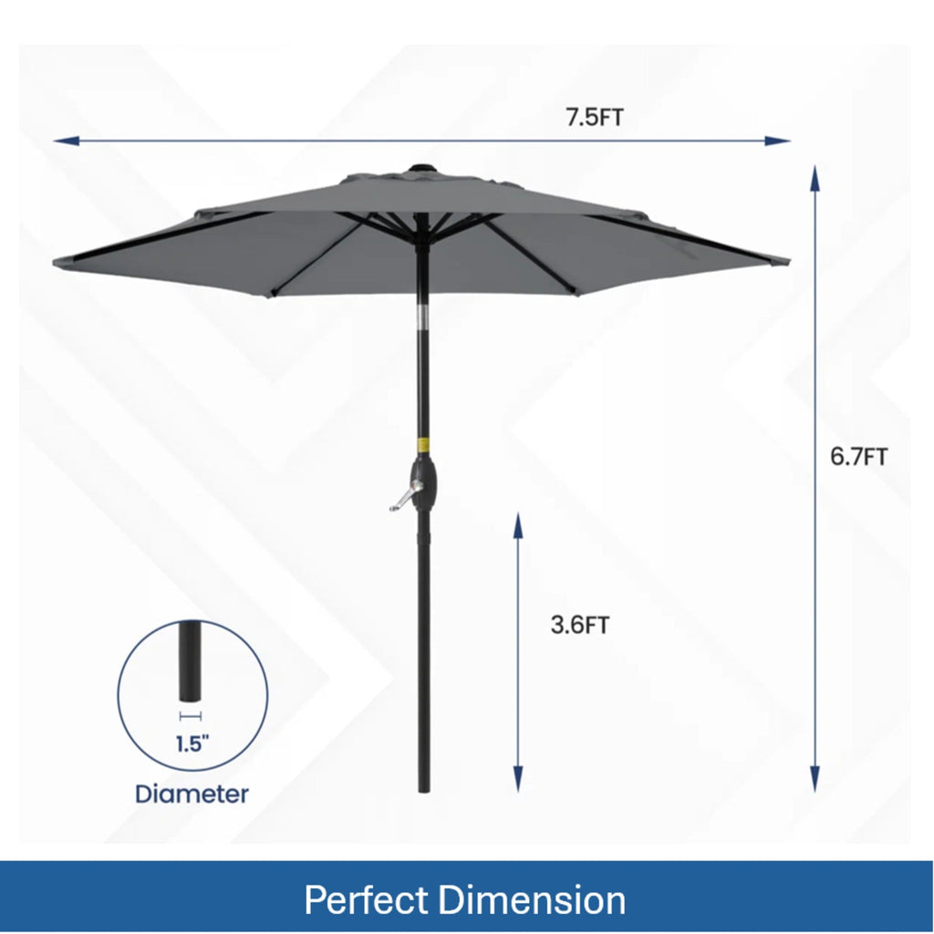 7.5 Feet Market Umbrella with Crank Lift & Tilt, Base Not Included