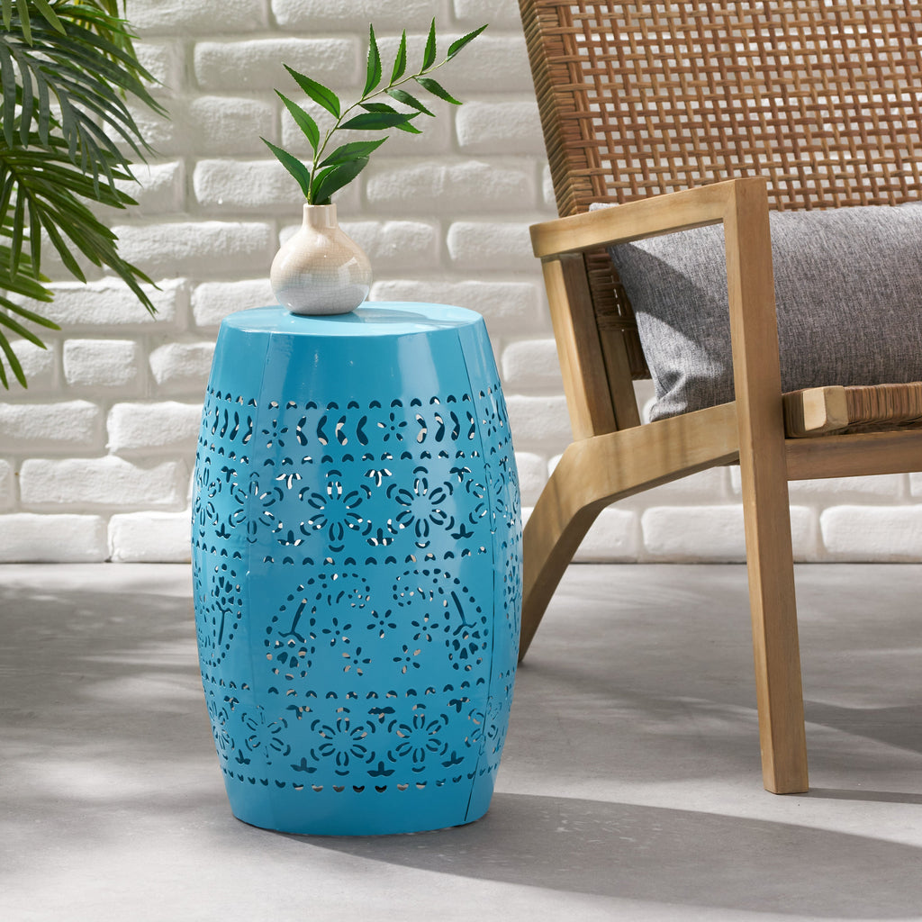Ruby Outdoor Metal Lace Cutout Accent Table
