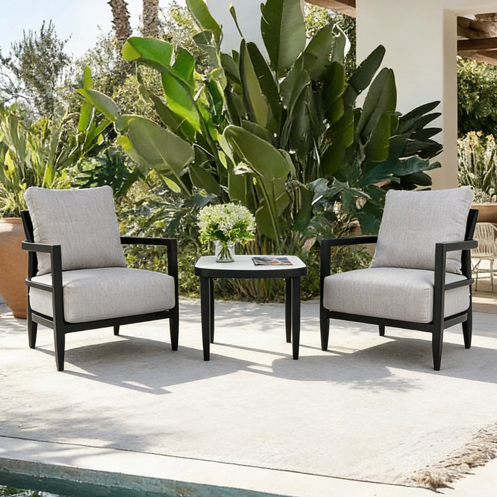 Mariner 3 Piece Outdoor Aluminum Club Chair Chat Set with Sunbrella Cushions
