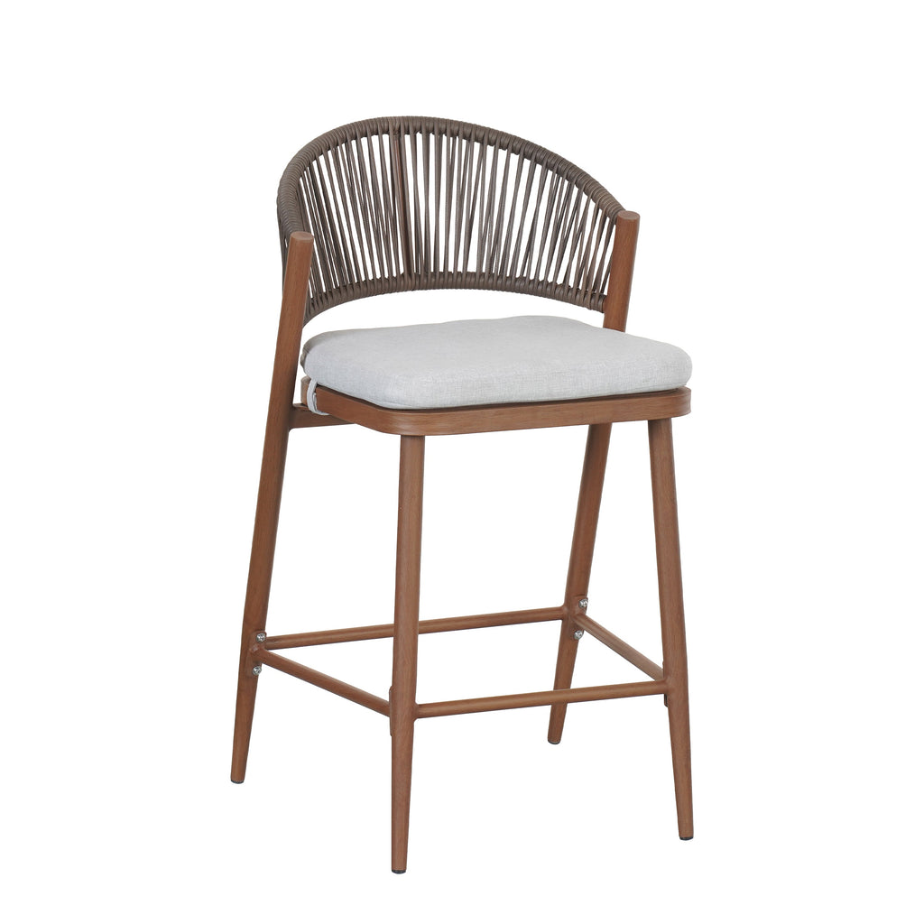 Outdoor Metal Frame Stools with Scallop-Shaped Backrest & Water-Resistant Cushions, Set of 2