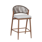 Outdoor Metal Frame Stools with Scallop-Shaped Backrest & Water-Resistant Cushions, Set of 2