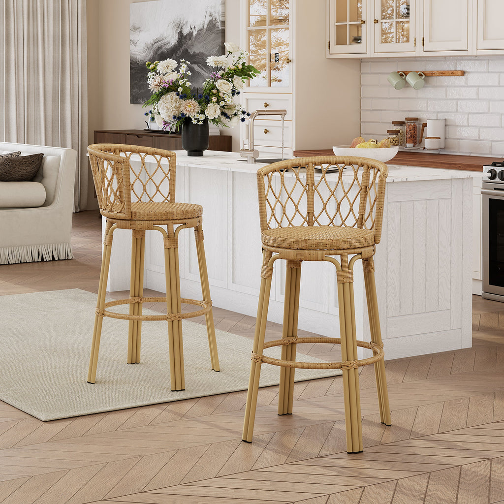 Bohemia Outdoor Brown Wicker Bar Stools, Set of 2