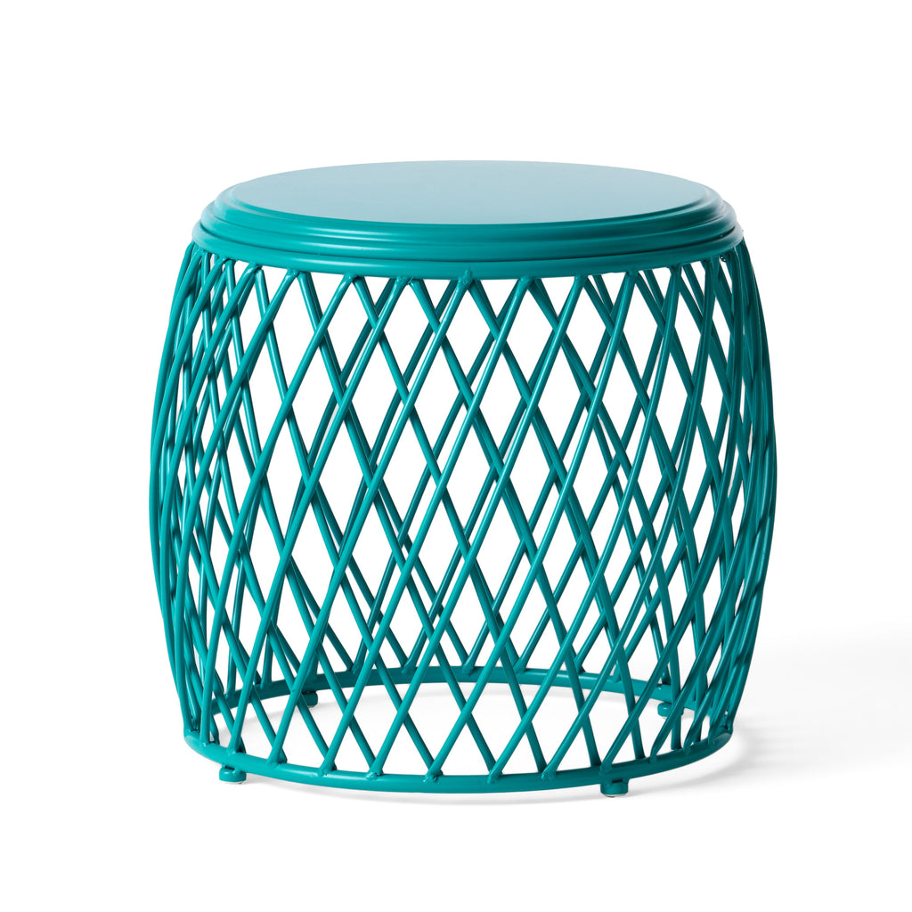 Coveted 19.75" Outdoor Cylindrical Iron Side Table with Lattice Design