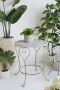 Distressed Silver Finish Heart Iron French Country Round Side Table