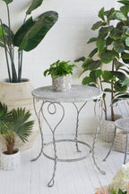 Distressed Silver Finish Heart Iron French Country Round Side Table