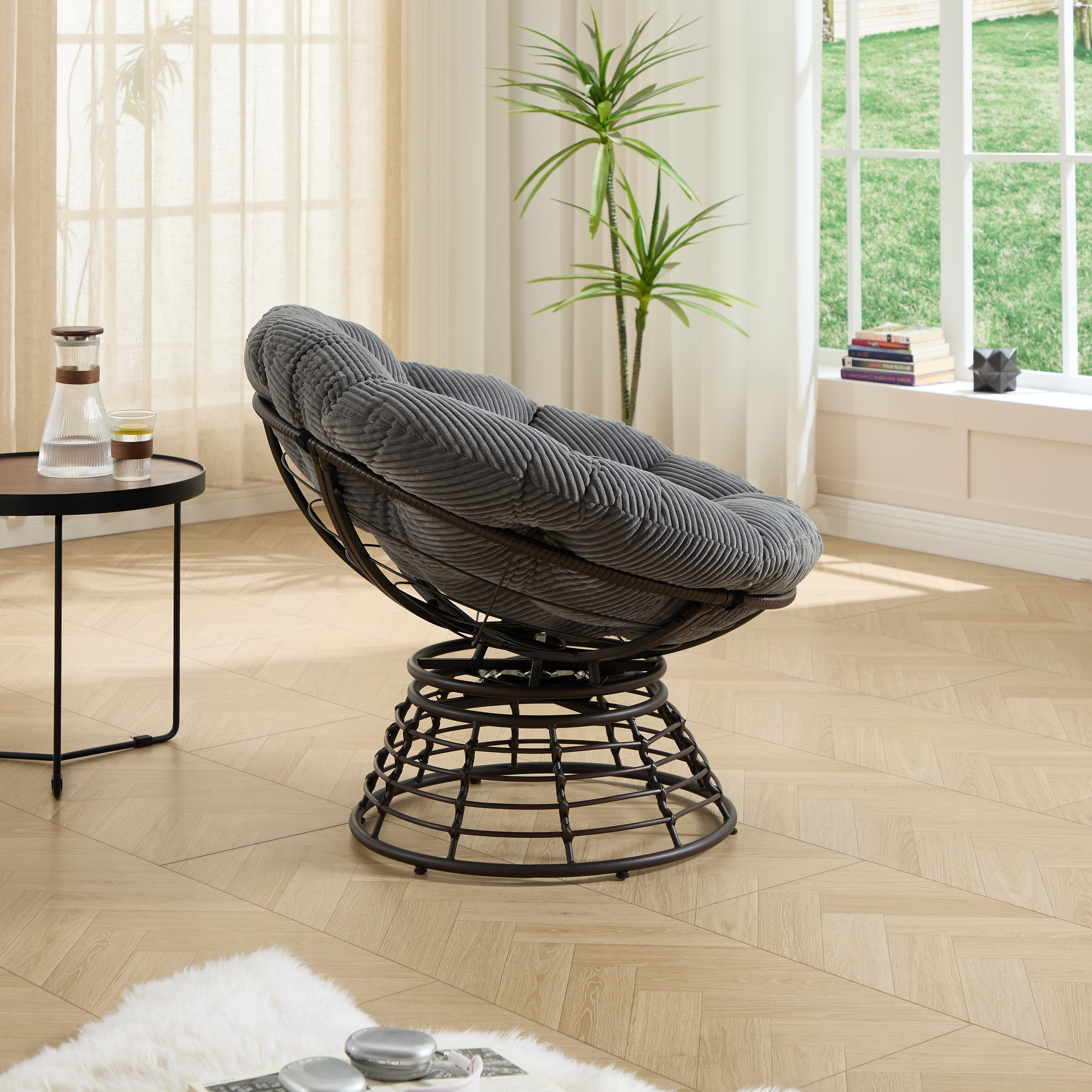 360° Swivel Indoor Outdoor Wicker Papasan Chair with Soft Thick Cushion
