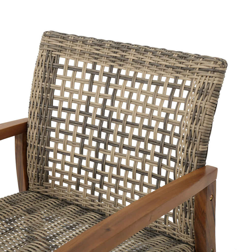Hampton Outdoor Rattan & Acacia Wood Wicker Club Chairs, Set of 2