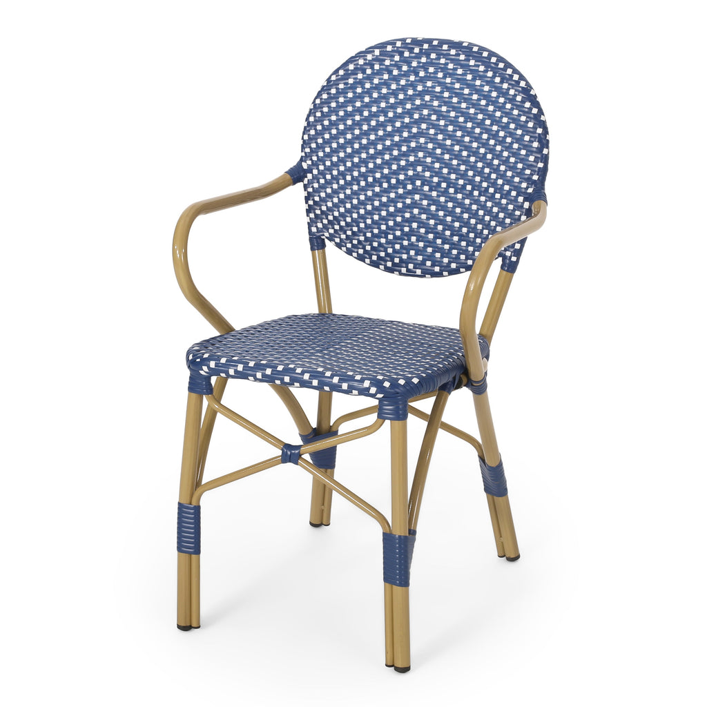 3-Piece Faux Rattan Bistro Set with Round Table and 2 Armchairs