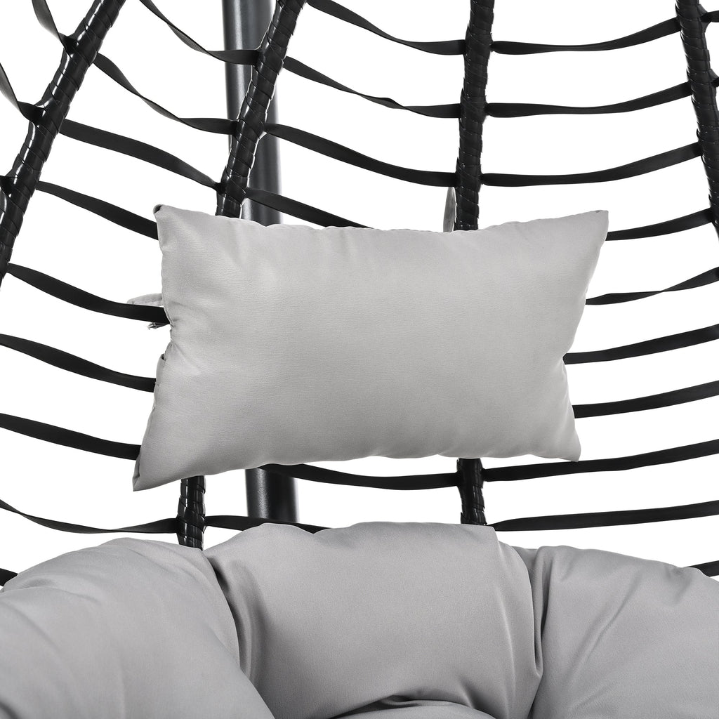 Foldable Rattan Egg Swing Chair with Iron Frame, Plush Cushion & Removable Headrest