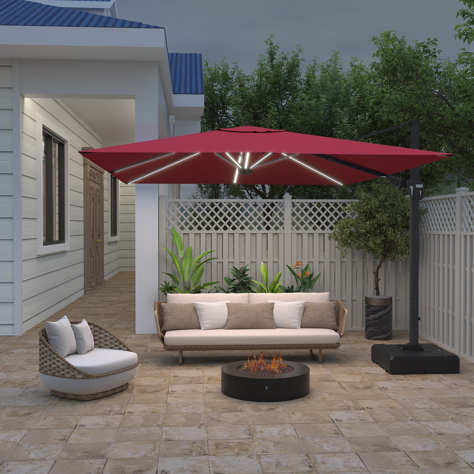 11' Square Cantilever Patio Umbrella with LED Light, Base Not Included