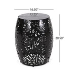 Rebirth Outdoor End Table with Tropical Palm Leaf Pattern and Iron Frame