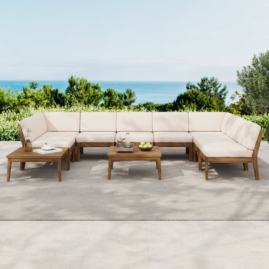 Grenada Outdoor Acacia Wood U-Shape Armless Sectional Sofa