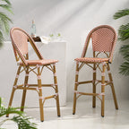 Clifftop 29.5" Outdoor Rattan Bar Stool with Aluminum Frame and Footrest, Set of 2