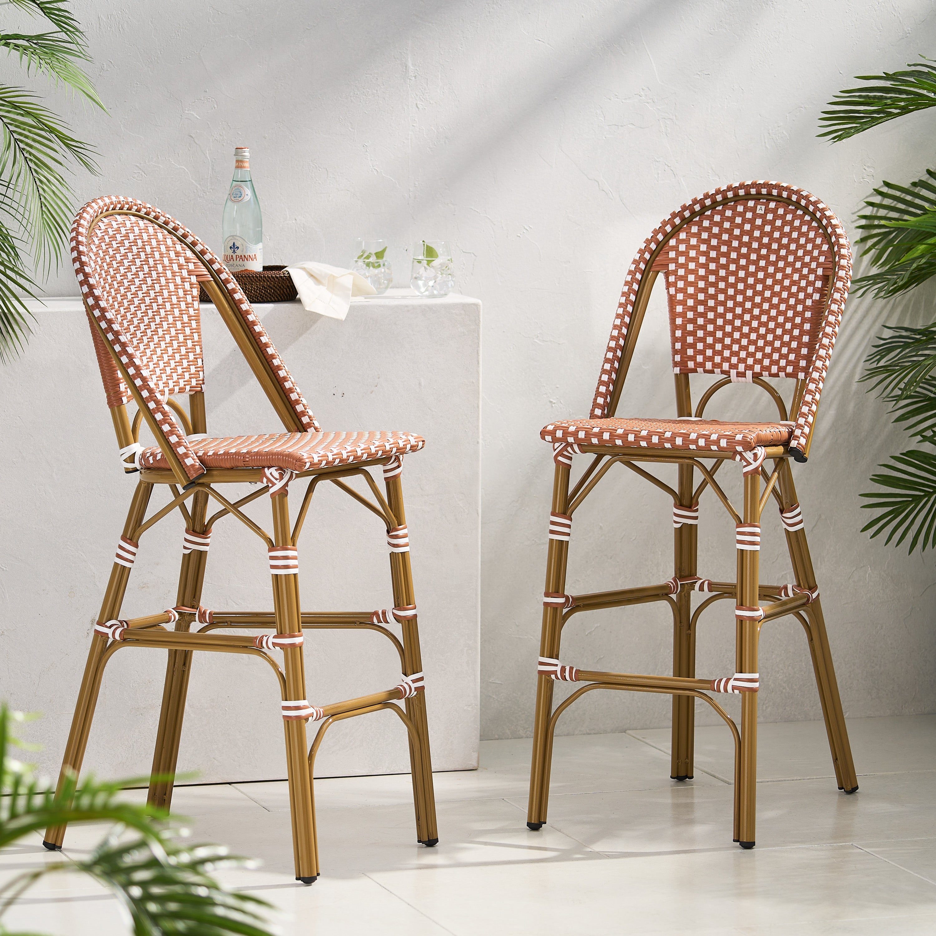 Clifftop 29.5" Outdoor Rattan Bar Stool with Aluminum Frame and Footrest, Set of 2