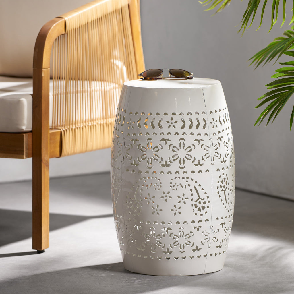 Ruby Outdoor Metal Lace Cutout Accent Table