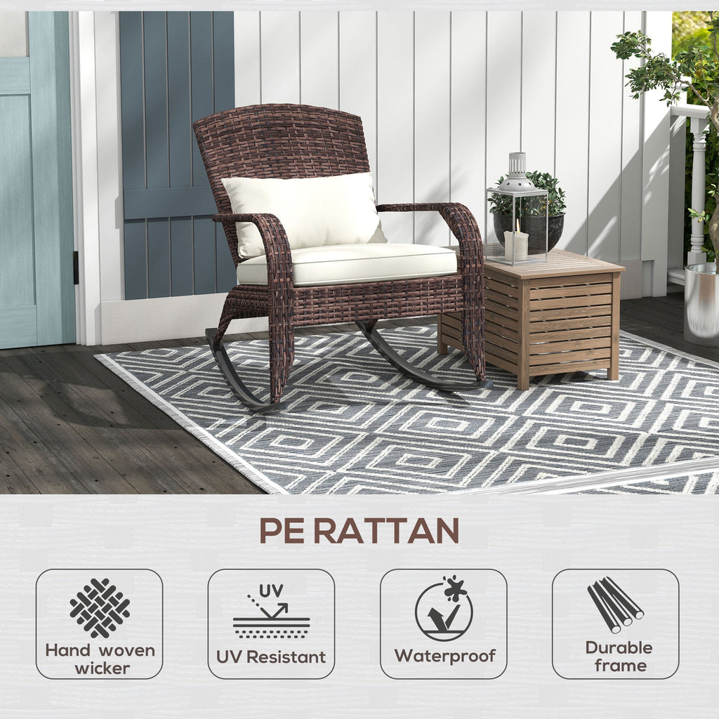 Outdoor Wicker Adirondack Rocking Chair with High Back & Seat Cushion