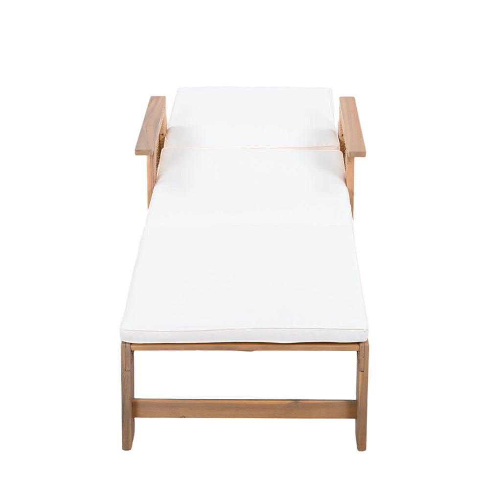Retro Acacia Wood Outdoor Sunlounge with Wheels & 3-Position Backrest