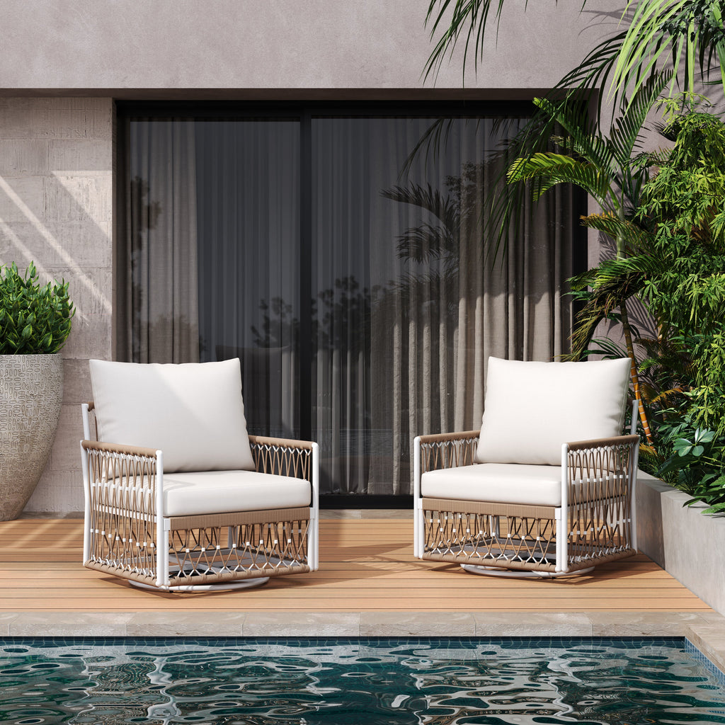 Caspian Outdoor Handwoven Rope Accent Swivel Chairs, Set of 2