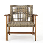 Hampton Outdoor Rattan & Acacia Wood Wicker Club Chairs, Set of 2