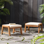 Brixton Acacia Wood Outdoor Ottomans with Cushion, Set of 2