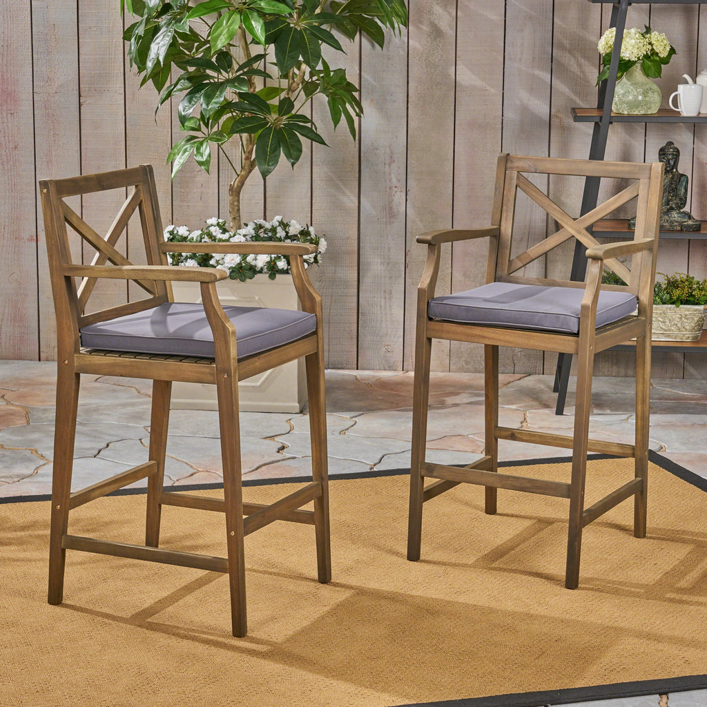 Perla Outdoor Acacia Wood Barstools, Set of 2