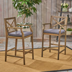 Perla Outdoor Acacia Wood Barstools, Set of 2