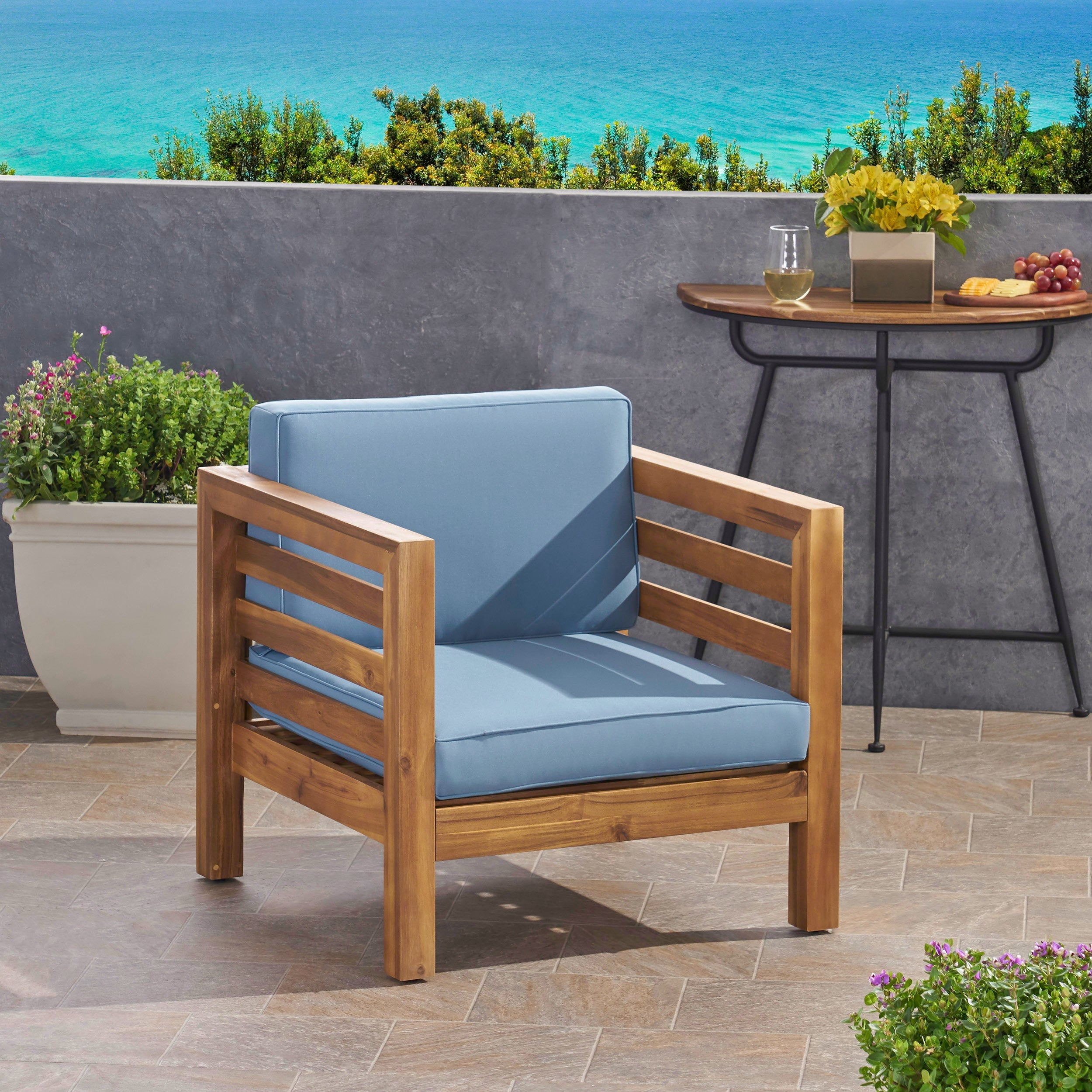 Oana Outdoor Acacia Wood Club Chair with Cushion
