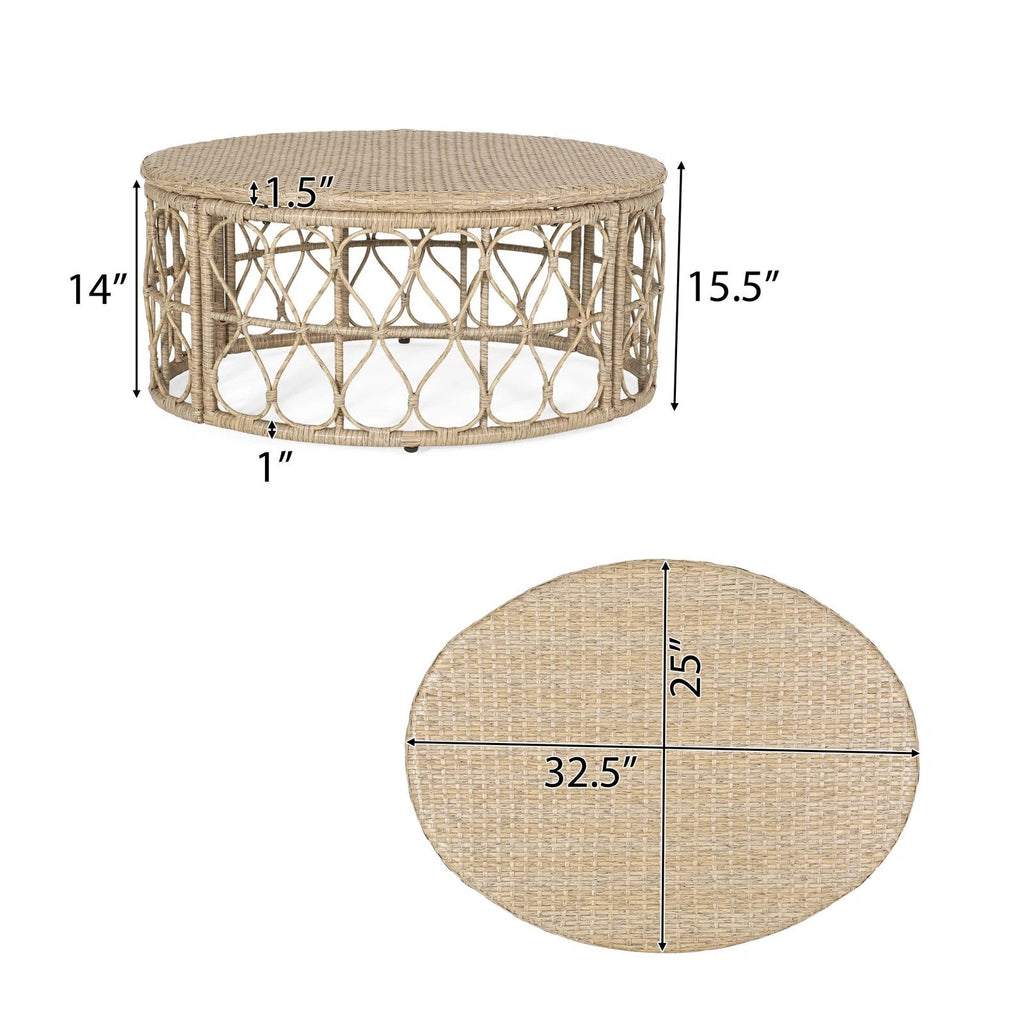 Cultured Outdoor Coffee Table with Wicker Weave Top and Looped Design