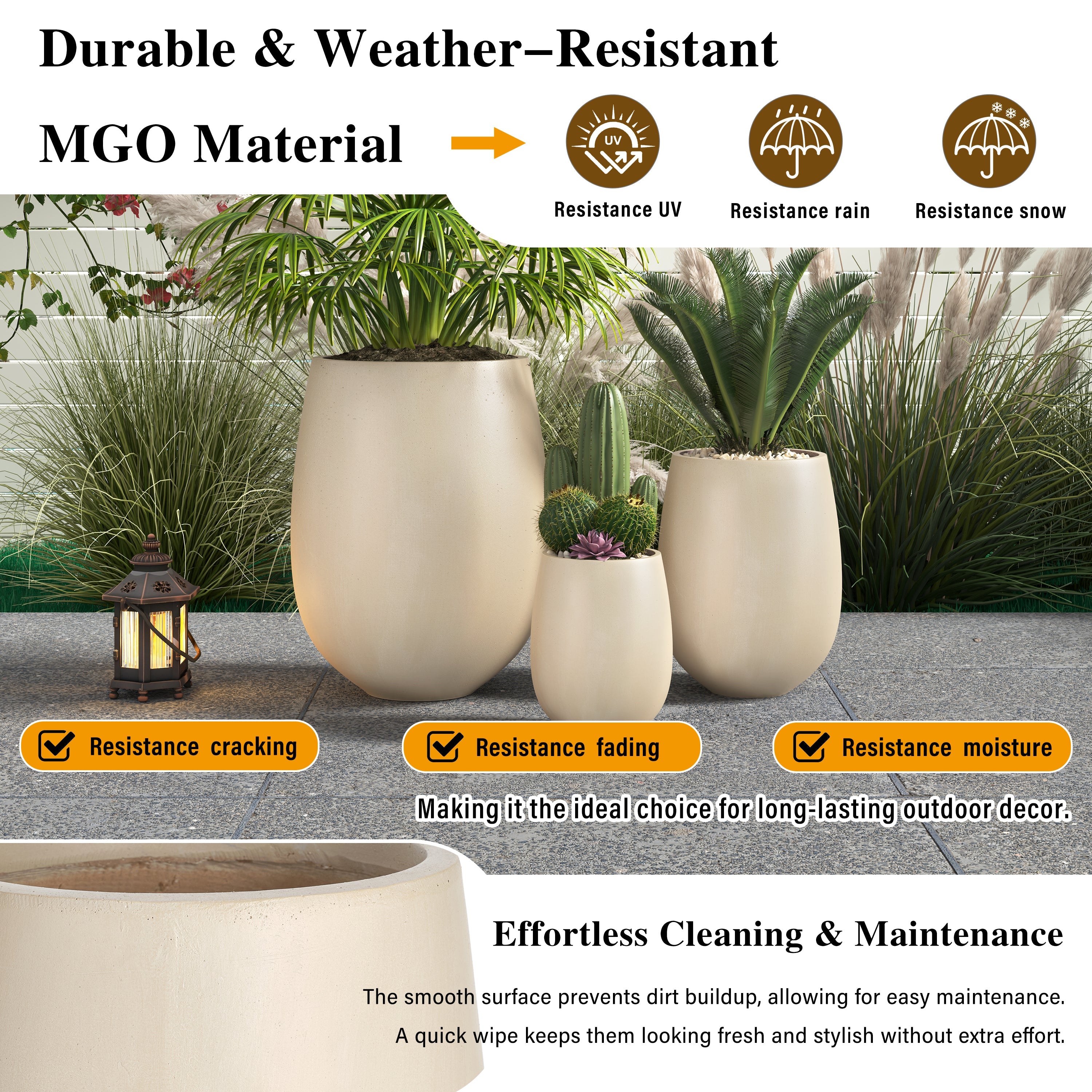 Egg Shaped Lightweight Outdoor Planter, Set of 3