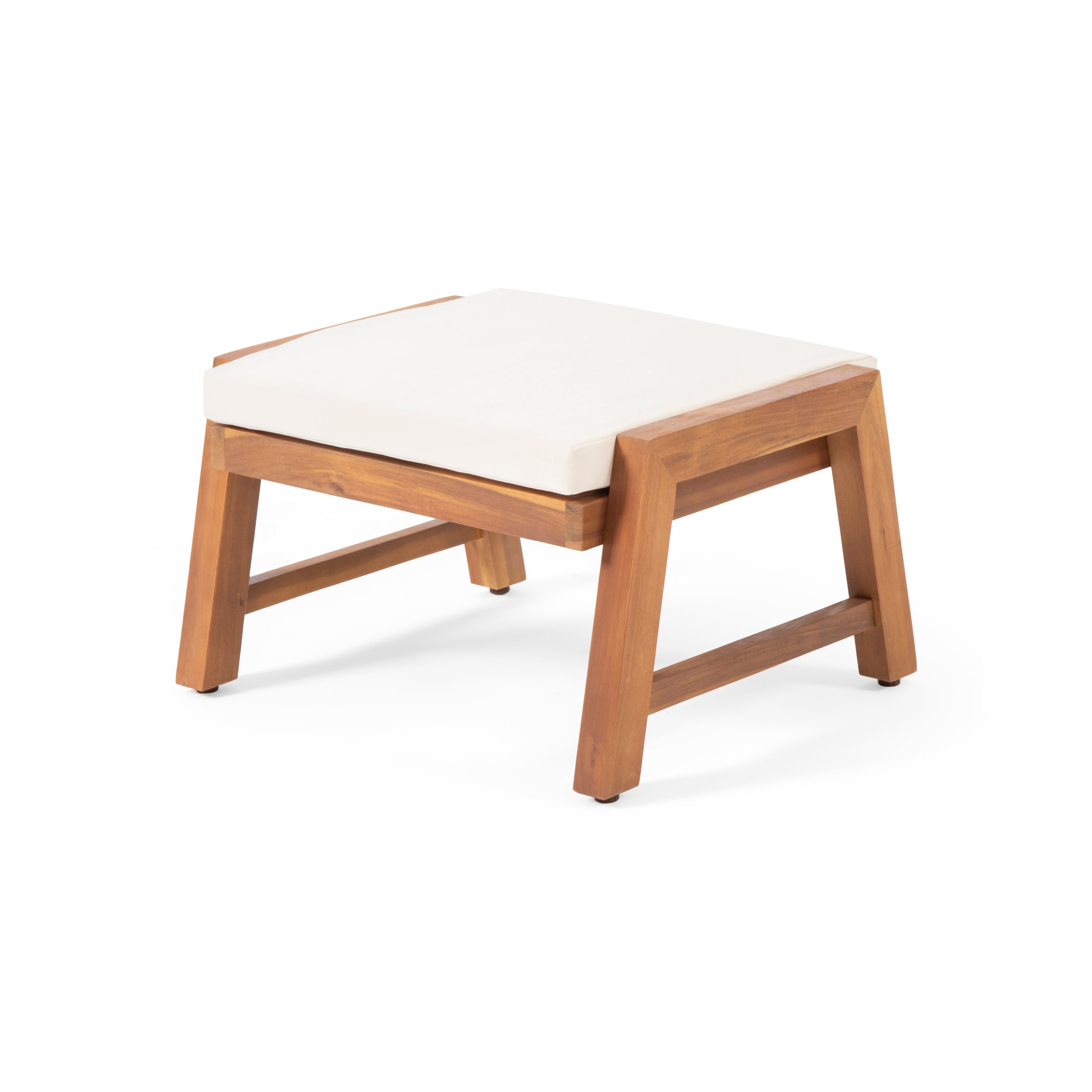 Brixton Acacia Wood Outdoor Ottomans with Cushion, Set of 2